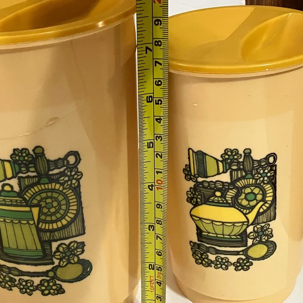 Vintage Set of 4 Nesting Kitchen Canisters Harvest Gold Plastic with Yellow Lids